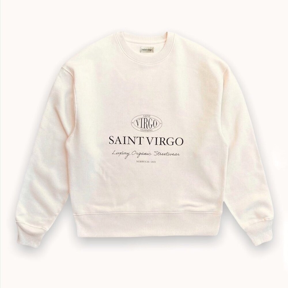 New - Saint Virgo Luxury Crest Unisex Cream Organic Cotton Crewneck Sweatshirt